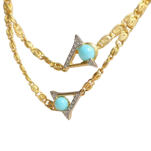 Valentino Vintage Gold Turquoise Pendant Necklace 36” - Picture 5 of 5